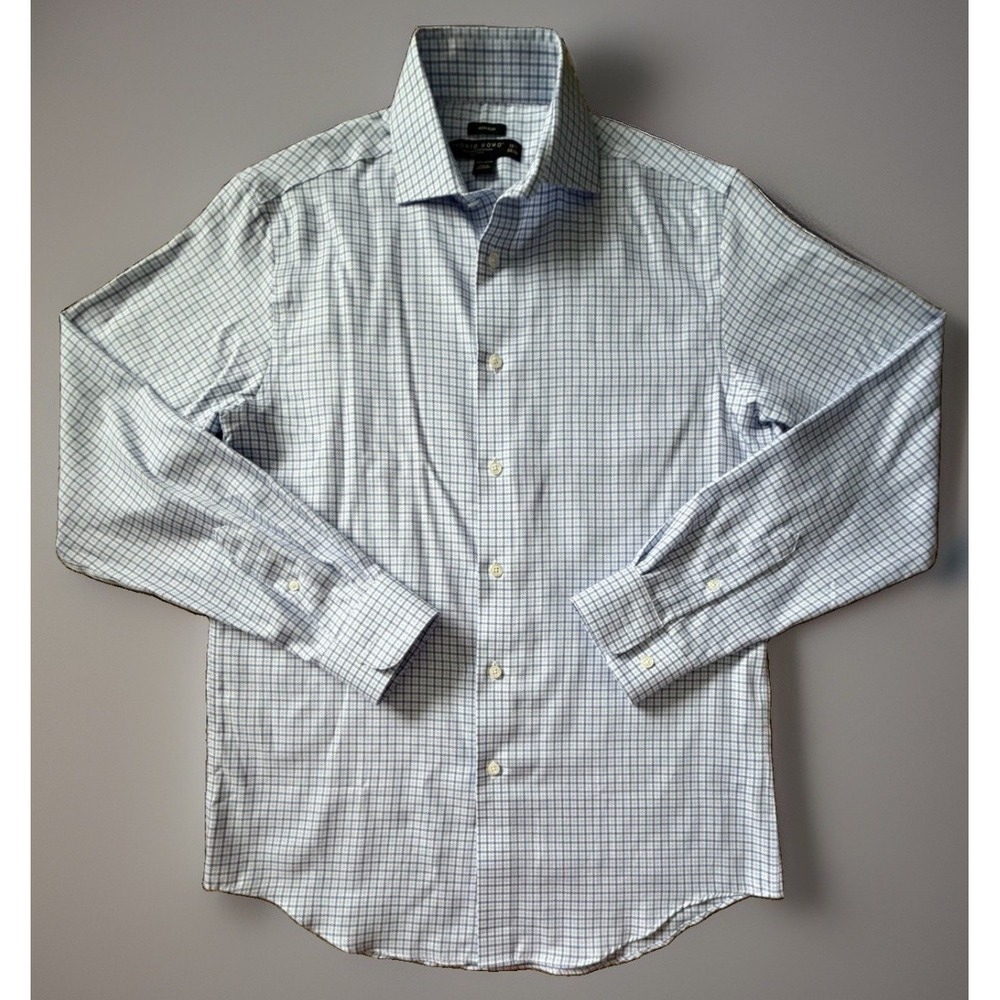 New Pronto Uomo Long Sleeve Button Up Shirt Blue Check Mens 15.5 34/35 NWOT JBHS